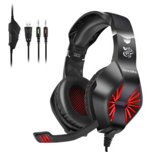 سماعات راس للالعاب فوق الاذن من داتازون، سماعات راس محيطية مع ميكروفون بخاصية الغاء الضوضاء، اغطية اذن مريحة لاجهزة اللاب توب، لون أحمر / G1500، سلكي