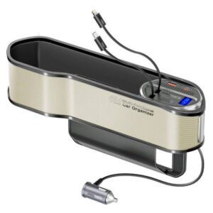 منظم سيارة متعدد الوظائف مزود بمحطة شحن بقوة 65 واط وكابلات USB-C وLightning قابلة للسحب لتسهيل شحن أجهزتك في السيارة